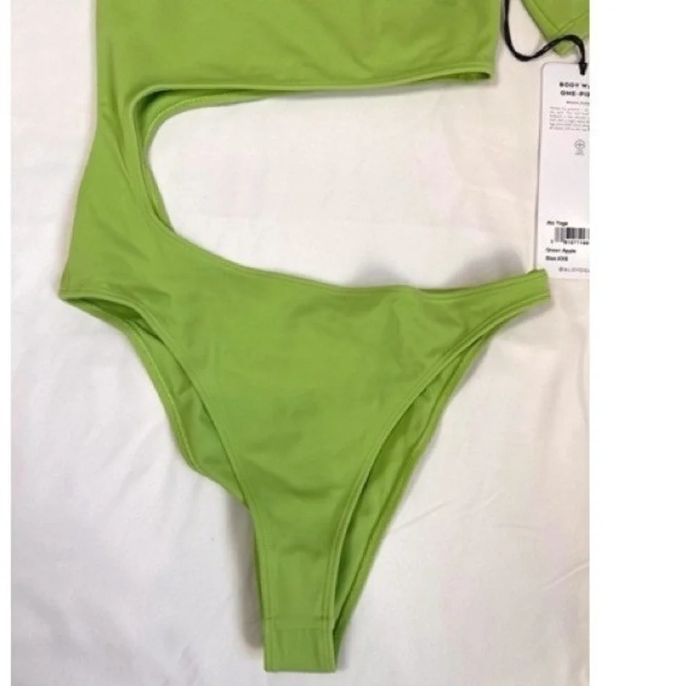 Alo Yoga Body NEW Apple Green Wave Cut out One-Piece Swimsuit XXS One Shoulder